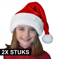 Kerstmuts   2x   voor kinderen   rood   polyester   kerstaccessoires