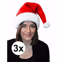 Kerstmuts   3x   rood   pluche   voor volwassenen   45 x 30 cm   polyester   one size