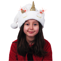 Kerstmuts   eenhoorn   wit   met verlichting   voor kinderen   incl batterijen