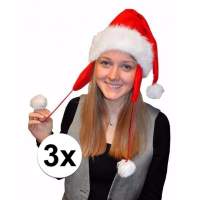 Kerstmuts pluche   3x   rood   met oorflappen   voor volwassenen
