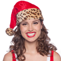 Kerstmuts   pluche   luipaard print   voor volwassenen   rood   kerstaccessoires