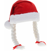 Kerstmuts   rood   met vlechten   volwassenen   30 x 42 cm   pluche   kerstaccessoires?