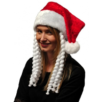 Kerstmuts   rood   met vlechten   volwassenen   maat 58   pluche   kerstaccessoires?