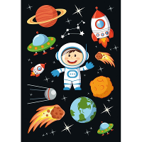 Kinder agenda of hobby stickers   30x stuks   astronauten/space thema   Stickervellen van de ruimte