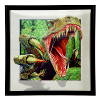 Kinderkamer 3D dinosaurus schilderij   T Rex   in zwarte lijst   40 x 40 cm   Dino posters