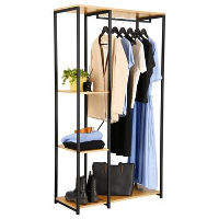 Kledingkast   Open Kast   176x90x40 cm   MDF lichte Eik & Metaal