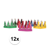 Kroontjes voor kinderen   karton   12x stuks   kronen   verjaardag   prinses   koningin   gekleurd