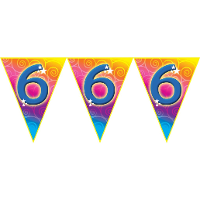 Leeftijd vlaggenlijn   6 jaar   5 meter   plastic   6e verjaardag thema   versiering   slingers