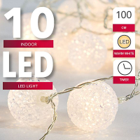 Lichtsnoer   met 10 witte bolletjes   warm wit   op batterij   met timer   135 cm   Kerstverlichting