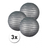 Luxe bol feest lampion   3x   zilver   dia 25 cm   papier