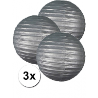 Luxe bol feest lampion   3x   zilver   dia 35 cm   papier