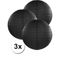 Luxe bol feest lampion   3x   zwart   dia 35 cm   papier