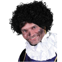 Luxe roetveeg Pieten pruik   zwart   Piet pruiken professioneel