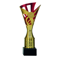 Luxe trofee/prijs beker   goud/rood   kunststof   18,5 x 9 cm