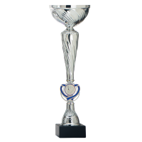 Luxe trofee/prijs beker met blauw accent   zilver   metaal   32 x 10 cm
