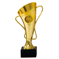 Luxe trofee/prijs beker met oren in sierlijke vorm   goud   kunststof   20 x 10 cm