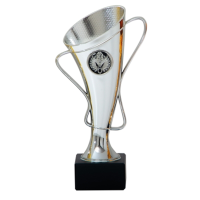 Luxe trofee/prijs beker met oren in sierlijke vorm   zilver   kunststof   20 x 10 cm