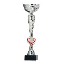 Luxe trofee/prijs beker met rood accent   zilver   kunststof   32 x 10 cm