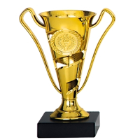 Luxe trofee/prijs beker met sierlijke oren   goud   kunststof   17 x 11 cm