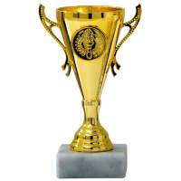 Luxe trofee/prijs beker met sierlijke oren   goud   metaal   13 x 8 cm