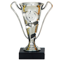 Luxe trofee/prijs beker met sierlijke oren   zilver   kunststof   17 x 11 cm