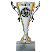 Luxe trofee/prijs beker met sierlijke oren   zilver   metaal   13 x 8 cm