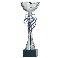 Luxe trofee/prijs beker   zilver/blauw decoratie   kunststof   22 x 8 cm