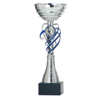 Luxe trofee/prijs beker   zilver/blauw decoratie   metaal   22 x 8 cm