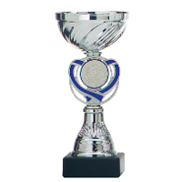 Luxe trofee/prijs beker   zilver   blauw hart   kunststof   15 x 7 cm