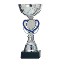 Luxe trofee/prijs beker   zilver   blauw hart   metaal   15 x 7 cm