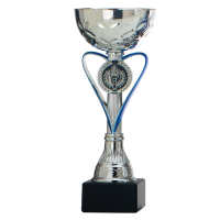 Luxe trofee/prijs beker   zilver   blauw hart   metaal   20 x 8 cm