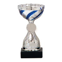 Luxe trofee/prijs beker   zilver/blauw   lijnen   kunststof   19 x 10 cm