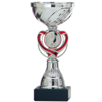 Luxe trofee/prijs beker   zilver   rood hart   metaal   15 x 7 cm