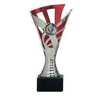 Luxe trofee/prijs beker   zilver/rood   kunststof   18,5 x 9 cm