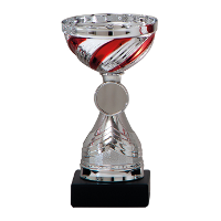 Luxe trofee/prijs beker   zilver/rood   lijnen   kunststof   19 x 10 cm