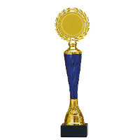Luxe trofee/prijs   goud/blauw middenstuk   kunststof   32 x 8 cm