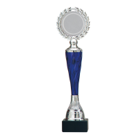 Luxe trofee/prijs   zilver/blauw middenstuk   metaal   32 x 8 cm