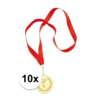 Medailles of sportprijs   10x   eerste prijs   goud   aan rood lint   sportdag