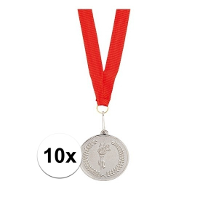 Medailles of sportprijs   10x   eerste prijs   zilver   aan rood lint   sportdag