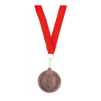 Medailles of sportprijs   eerste prijs   brons   aan rood lint   sportdag
