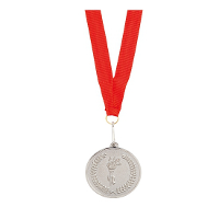 Medailles of sportprijs   eerste prijs   zilver   aan rood lint   sportdag