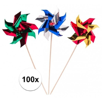 Metallic windmolen hapjes prikkers   100x stuks   taart toppers   19 cm