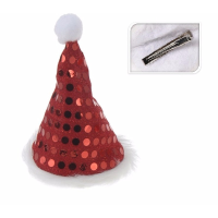 Mini kerstmutsje   rode pailletten   haarclip   polyester