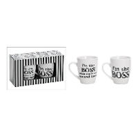 Mokken   2x st   met tekst I'm the boss (when she is not around)   Bekers   Huwelijkscadeau