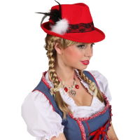 Oktoberfest   Rood Tiroler oktoberfest dames hoedje met kant