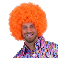 Oranje afro pruik   krullen   dames/heren   Holland/Koningsdag   felle kleur
