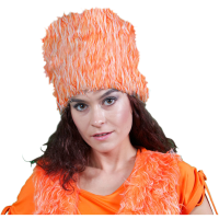 Oranje hoge bontmuts   hoog model   nepbont   stretch   volwassenen