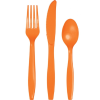 Oranje plastic bestek 24x delig