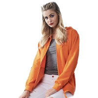 Oranje vest/jasje met capuchon voor dames