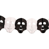 Papieren Halloween doodshoofd slinger   6 meter   zwart wit   feestversiering